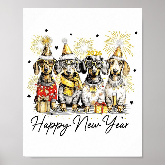 Happy New Year Dachshund Dog Lover 2026 New Year H Poster (Framsidan)