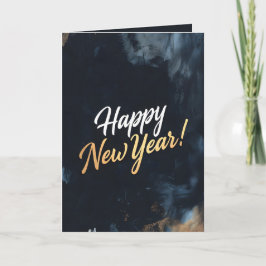 Happy New Year Deep Blue Strokes Helgkort