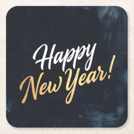 Happy New Year Deep Blue Strokes Underlägg Papper Kvadrat