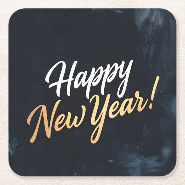 Happy New Year Deep Blue Strokes Underlägg Papper Kvadrat (Framsidan)