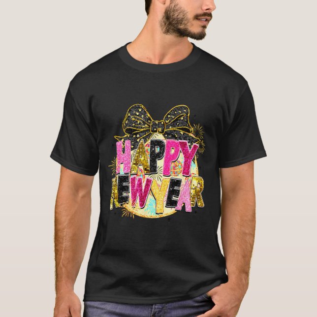 Happy New Year Disco Ball Coquette Bow New Years E T Shirt (Framsida)