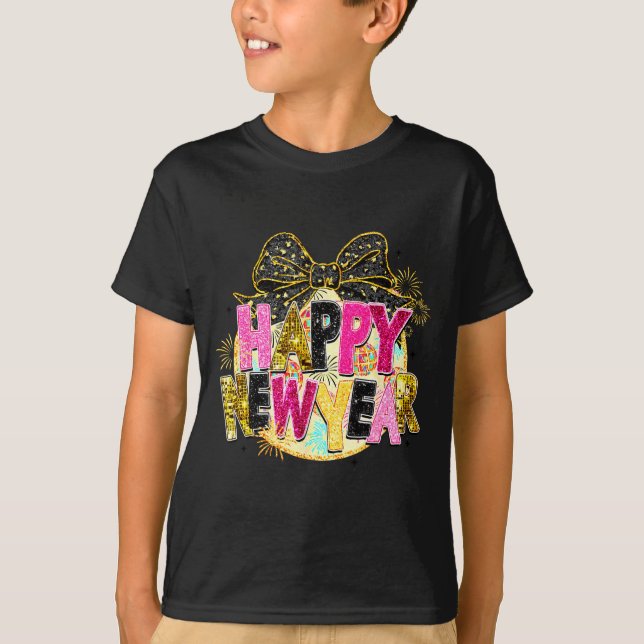Happy New Year Disco Ball Coquette Bow New Years E T Shirt (Framsida)