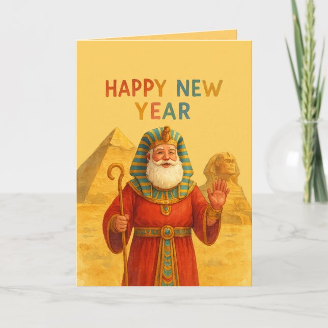 Happy New Year Egyptian Pharaoh Santa Funny art  Kort (Framsida)