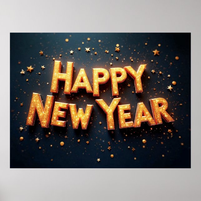 Happy New Year, elegant black and gold, Poster (Framsidan)