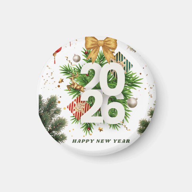 Happy New Year – Festive Christmas Toys, Ornaments Magnet (Framsidan)
