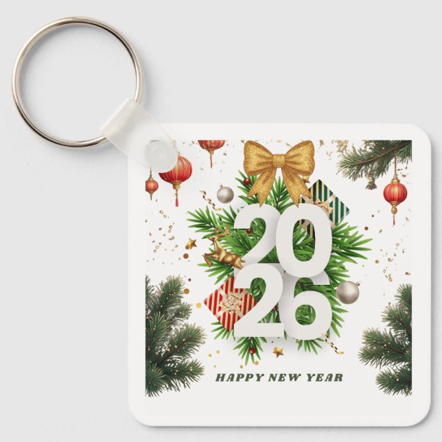 Happy New Year – Festive Christmas Toys, Ornaments Nyckelring (Framsida)