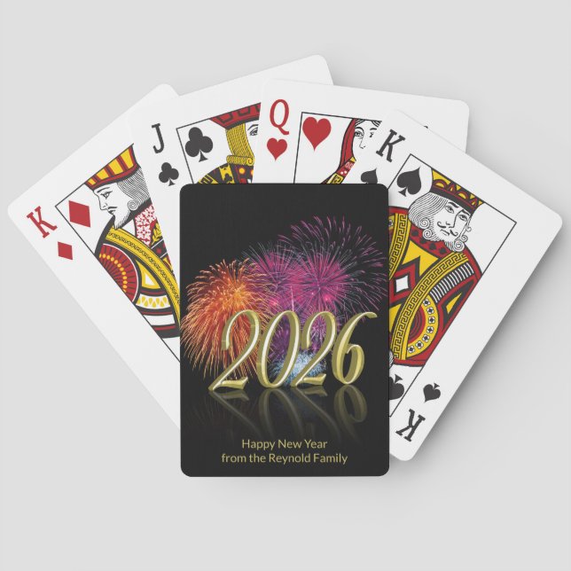 Happy New Year Gold 2026 Fireworks Casinokort (Baksidan)