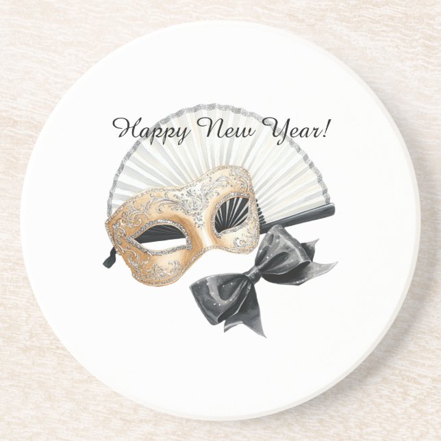 Happy New Year Gold Black Mask Underlägg (Framsidan)