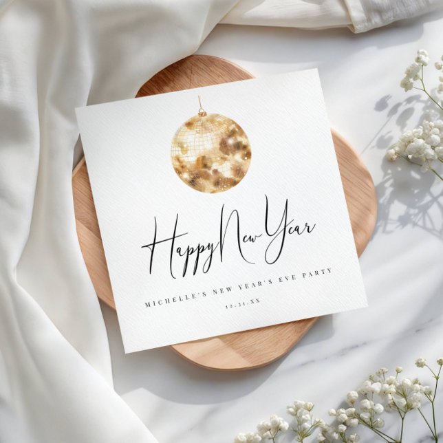 Happy New Year Gold Disco Ball  Pappersservett (Skapare uppladdad)