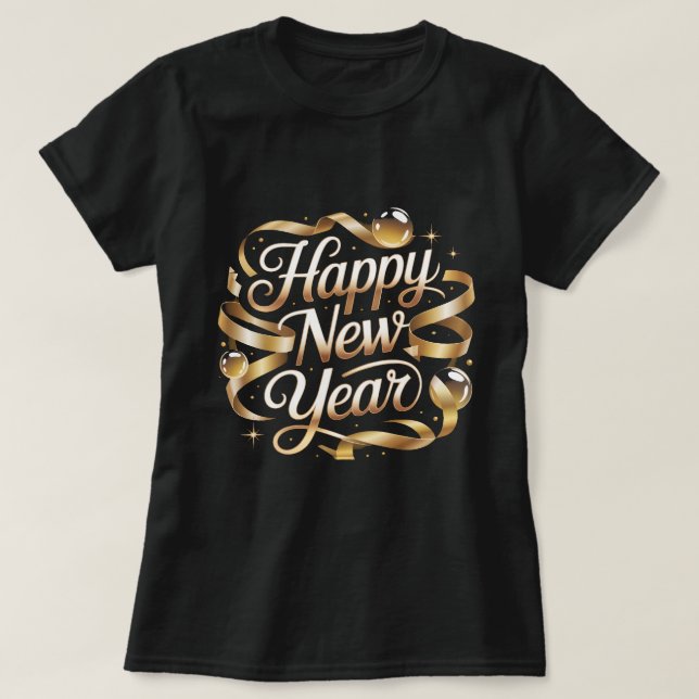 Happy New Year Gold Ribbon Elegant NYE Party Desig T Shirt (Design framsida)