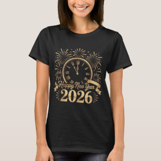 Happy New Year Gold Ribbon Stars Festive New Years T Shirt