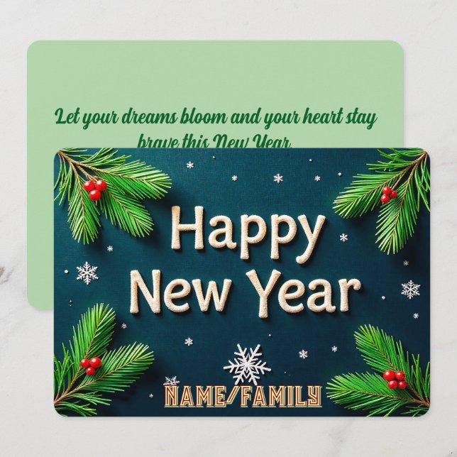 Happy New Year Golden Lettering Julkort (Fram/baksida)