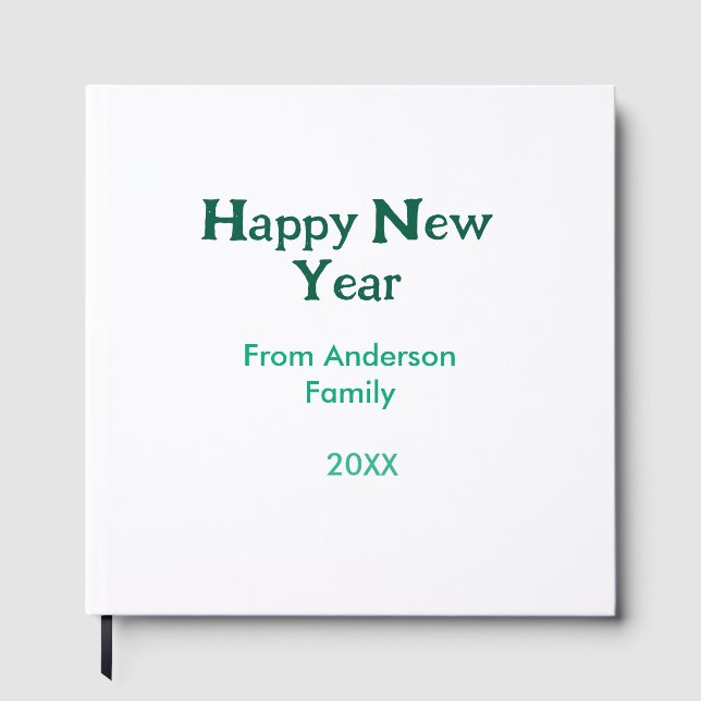 Happy new year green add family name year simple  gästböcker (Framsida)