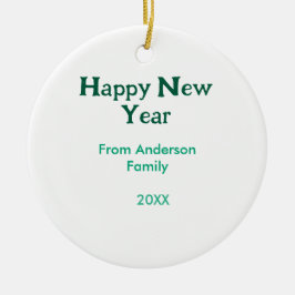 Happy new year green add family name year simple  julgransprydnad keramik