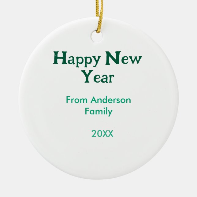Happy new year green add family name year simple  julgransprydnad keramik (Framsidan)