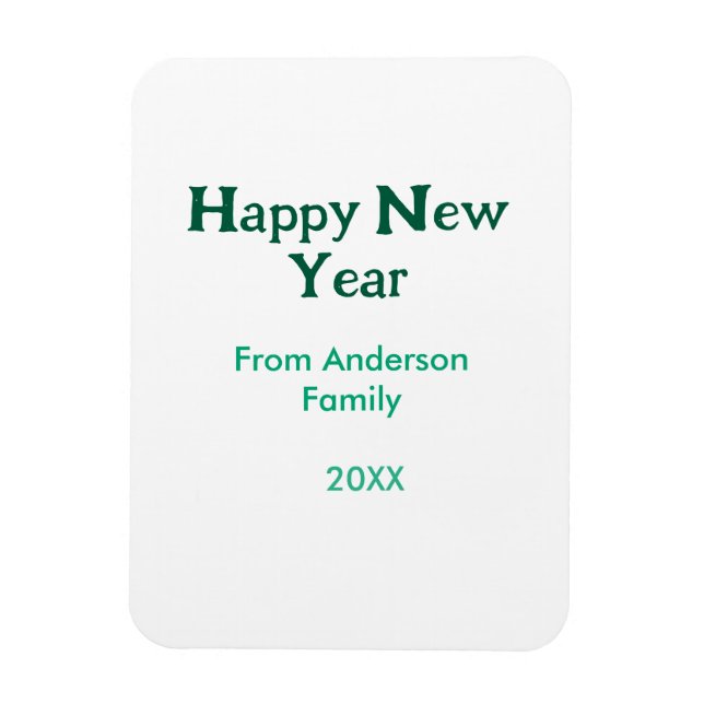 Happy new year green add family name year simple  magnet (Vertikal)