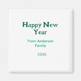 Happy new year green add family name year simple  magnet
