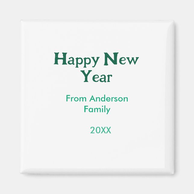 Happy new year green add family name year simple  magnet (Framsidan)