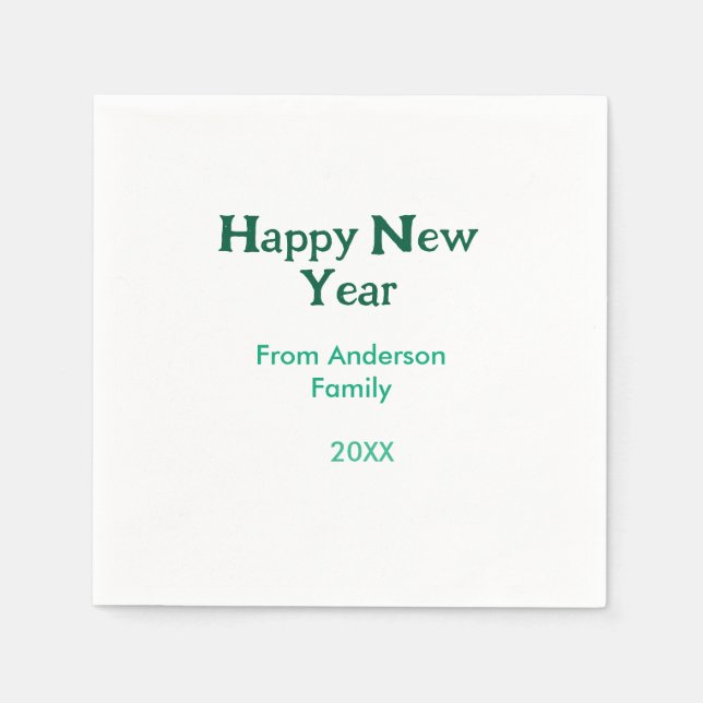 Happy new year green add family name year simple  pappersservett (Framsidan)