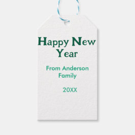 Happy new year green add family name year simple  presentetikett