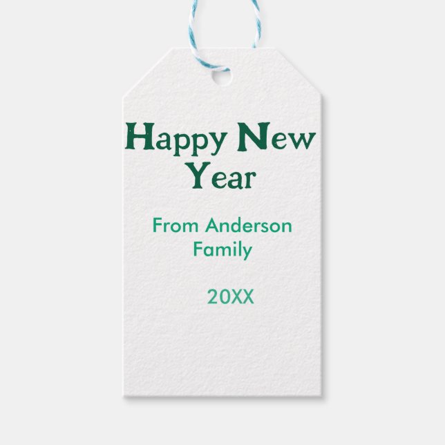 Happy new year green add family name year simple  presentetikett (Framsidan)