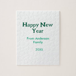 Happy new year green add family name year simple  pussel