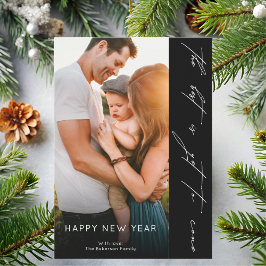 Happy New Year Handwritten Script Black Photo Julkort