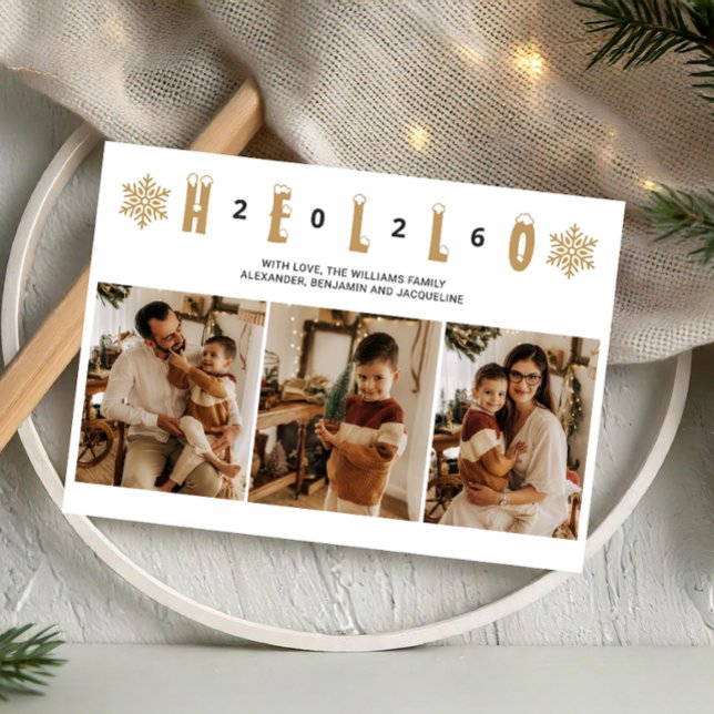 Happy New Year Hello 2026 Elegant Minimalist Gold Julkort (Happy New Year Hello 2026 elegant minimalist gold Holiday Card)