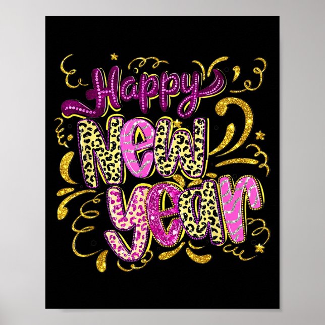 Happy New Year Hello 2026 Retro Leopard  Poster (Framsidan)