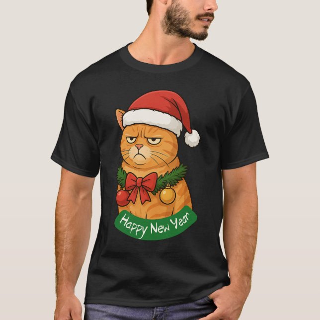HAPPY NEW YEAR, MEOWY CHRISTMAS, MERRY XMAS T SHIRT (Framsida)