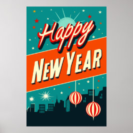 Happy New Year Mid-Century Modern Style Poster