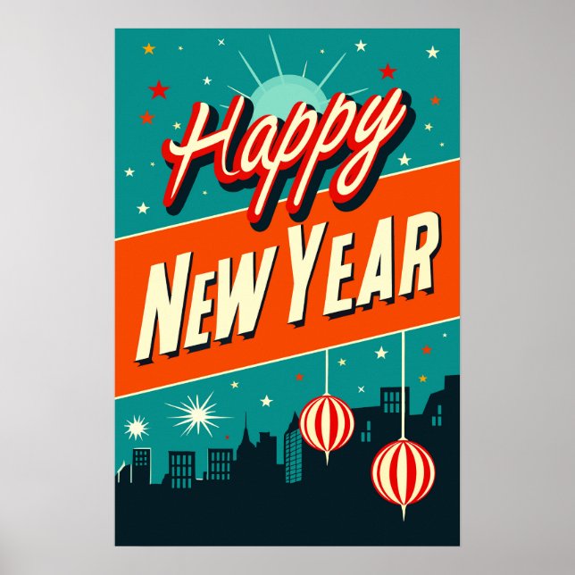 Happy New Year Mid-Century Modern Style Poster (Framsidan)