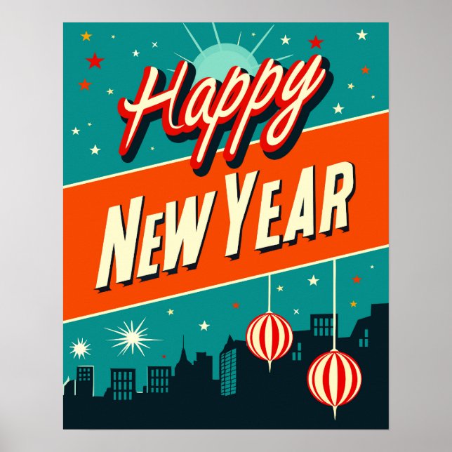 Happy New Year Mid-Century Modern Style Poster (Framsidan)
