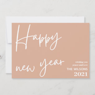 happy new year, modern blush pink white photo julkort
