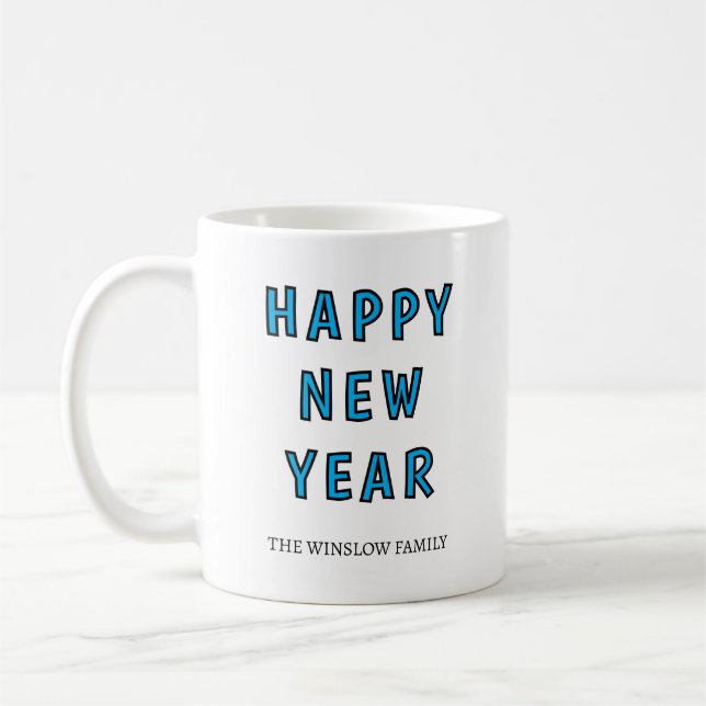Happy New Year Mug Personalized Family Name custom Kaffemugg (Vänster)