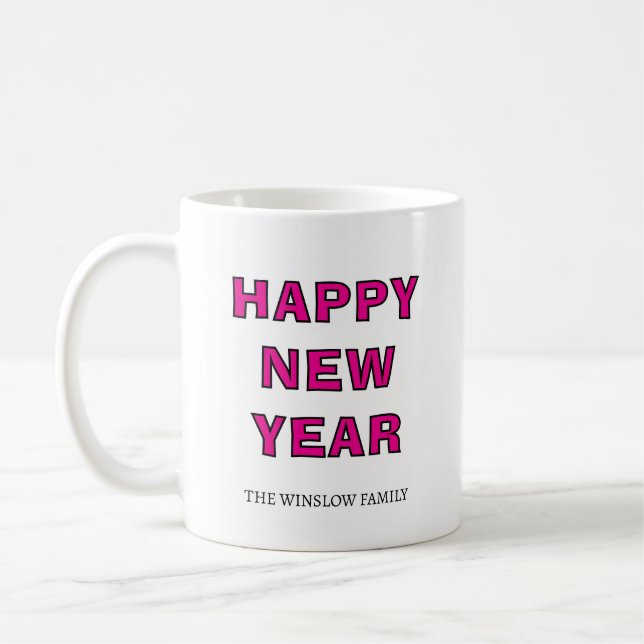 Happy New Year Mug Personalized Family Name custom Kaffemugg (Vänster)