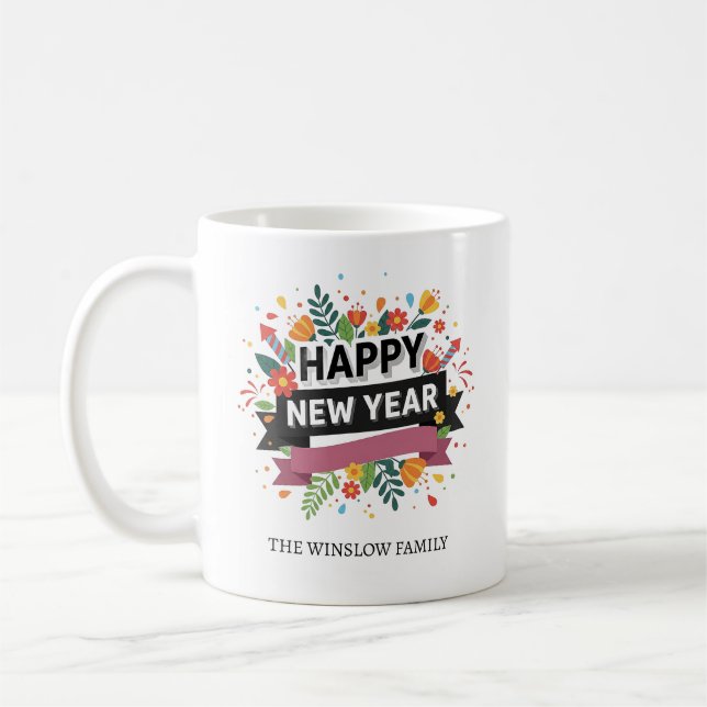 Happy New Year Mug Personalized Family Name custom Kaffemugg (Vänster)