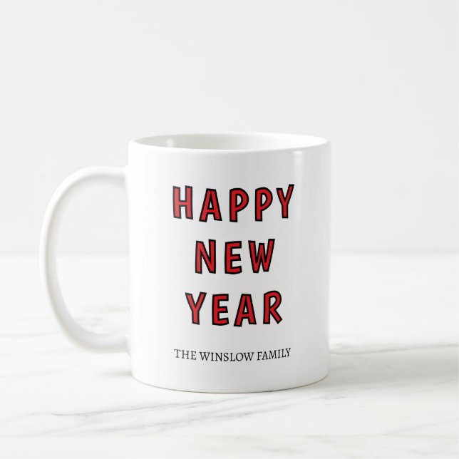 Happy New Year Mug Personalized Family Name custom Kaffemugg (Vänster)