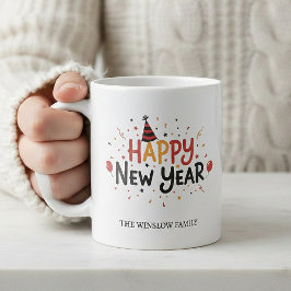 Happy New Year Mug Personalized Family Name custom Kaffemugg