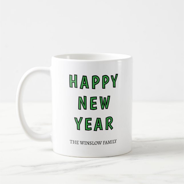 Happy New Year Mug Personalized Family Name custom Kaffemugg (Vänster)