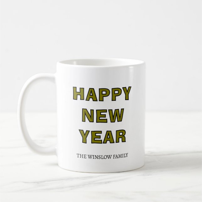 Happy New Year Mug Personalized Family Name custom Kaffemugg (Vänster)