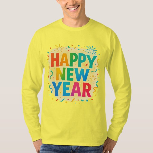 Happy New Year — Multicolour Confetti Celebration  T Shirt (Framsida)