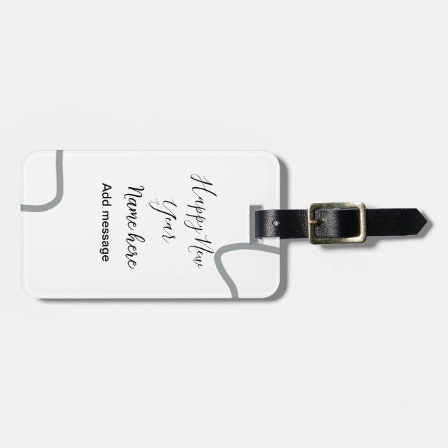 Happy new year name message gray simple holiday  bagagebricka (Horisontell Framsida)