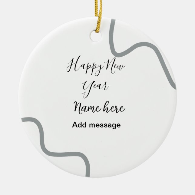 Happy new year name message gray simple holiday  julgransprydnad keramik (Framsidan)