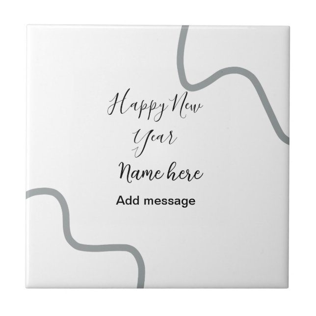 Happy new year name message gray simple holiday  kakelplatta (Framsidan)