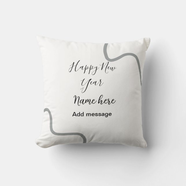 Happy new year name message gray simple holiday  kudde (Framsida)