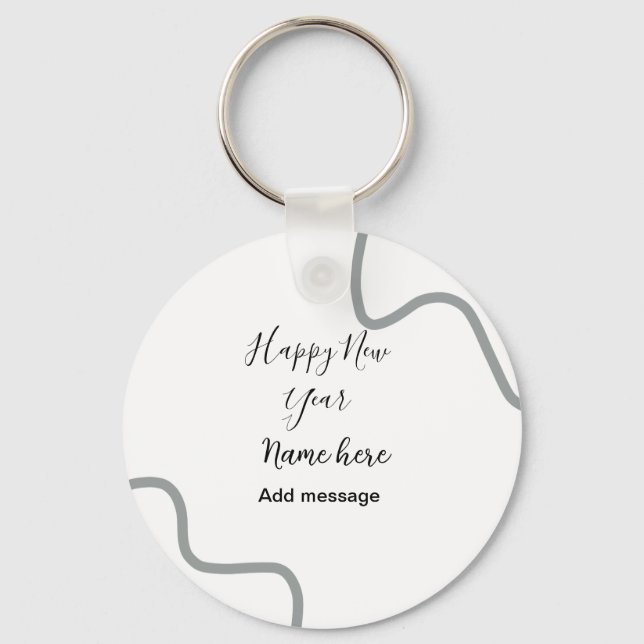 Happy new year name message gray simple holiday  nyckelring (Framsida)