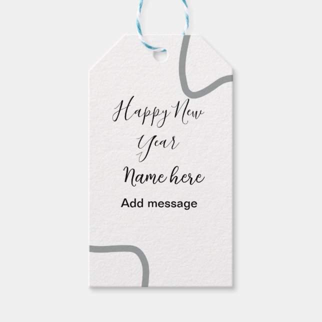 Happy new year name message gray simple holiday  presentetikett (Framsidan)