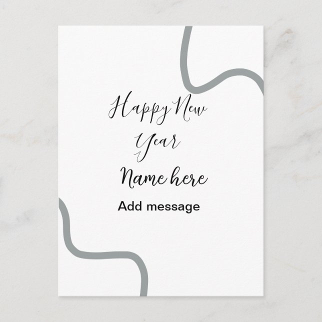 Happy new year name message gray simple holiday  vykort (Framsida)