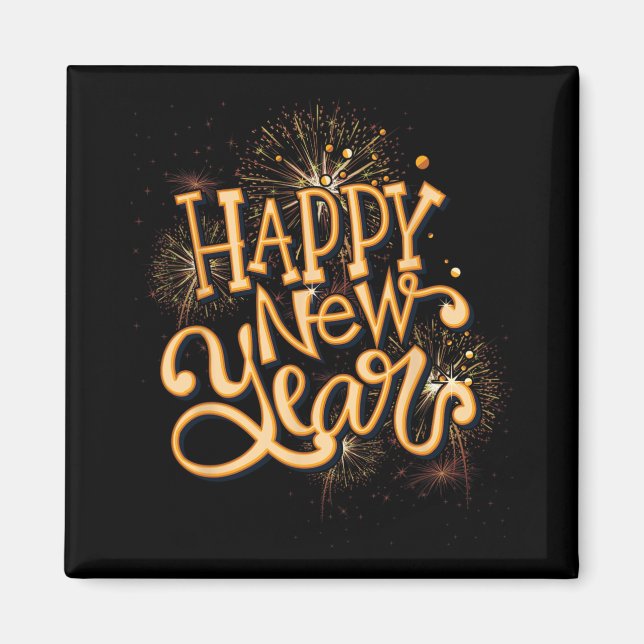 Happy New Year New Years Eve Party , Black  Magnet (Framsidan)
